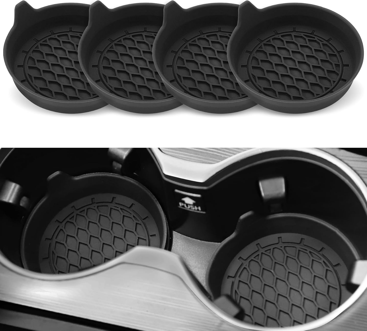 SINGARO Car Cup Holder Coaster, Silicone Cup Holder Insert, Universal Non-Slip Cup Holders, 4 Pack Black