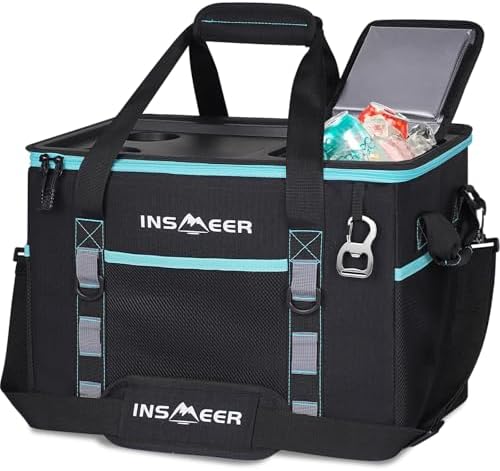 INSMEER Soft Cooler Bag with Hard Shell & 2 Cup Holders, Portable 40L/70 Cans Collapsible Cooler Bags Insulated with Leakproof for Travel, ice chests and Cooler Lunch Box for Beach Camping Picnic