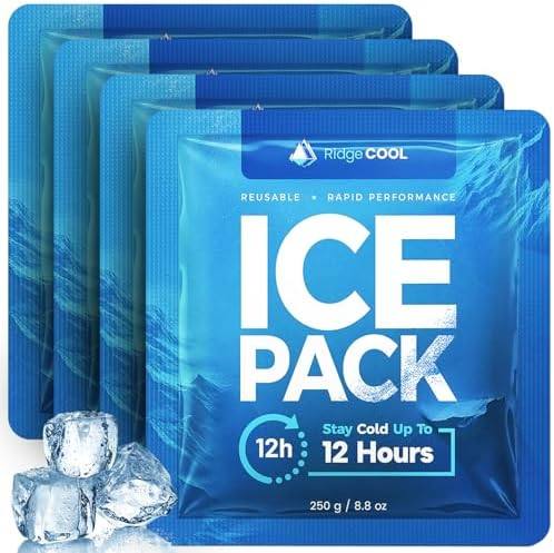 Ice Packs for Cooler, Reusable Ice Packs for Lunch Boxes, 4 Pack Long Lasting Freezer Packs, Leakproof Cooler Ice Packs for Lunch Bags and Coolers, BPA-Free, Food Safe
