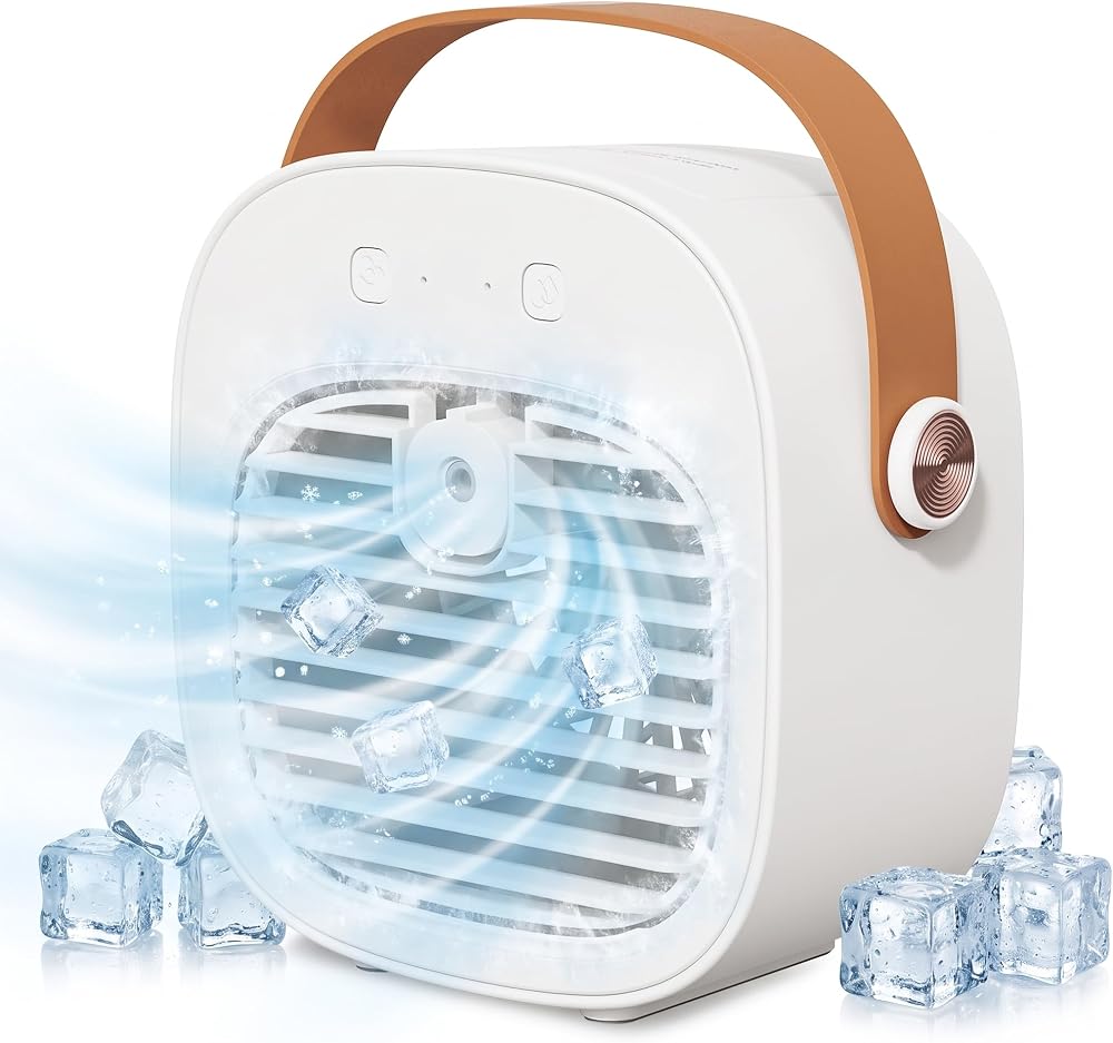 Mini Air Conditioner, 6000mAh Rechargeable Portable AC for Car | Portable Air Conditioner, 3 Speeds Air Cooler with Cool Air Spray, AC Unit for Room Bedroom Office Outdoor Car